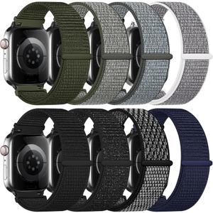 8 Pack Nylon Sport Loop Band Compatible with Apple Watch Band 38mm 40mm 41mm 42mm 44mm 45mm 46mm 49mm - Soft Breathable Replacement Straps for iWatch Series 11 10 9 8 7 6 5 4 3 2 1 SE Ultra Women Men