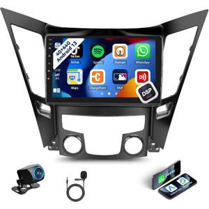 UNITOPSCI 4G+64G for Hyundai Sonata 2010-2015 Android 13 Stereo Radio Wireless CarPlay Android Auto GPS Navigation 9 Inch Touch Screen Bluetooth 5.0 FM/RDS DSP 32EQ WiFi Mirror Link SWC+ Camera Mic