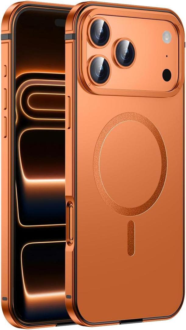 IMCHEN for iPhone 17 Pro Max Case - Metal Frame with Shockproof TPU Inner and Hard PC Back, Slim and Duralbe Orange