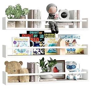 Fixwal Floating Nursery Book Shelves for Wall, 23.6in, Set of 3, White