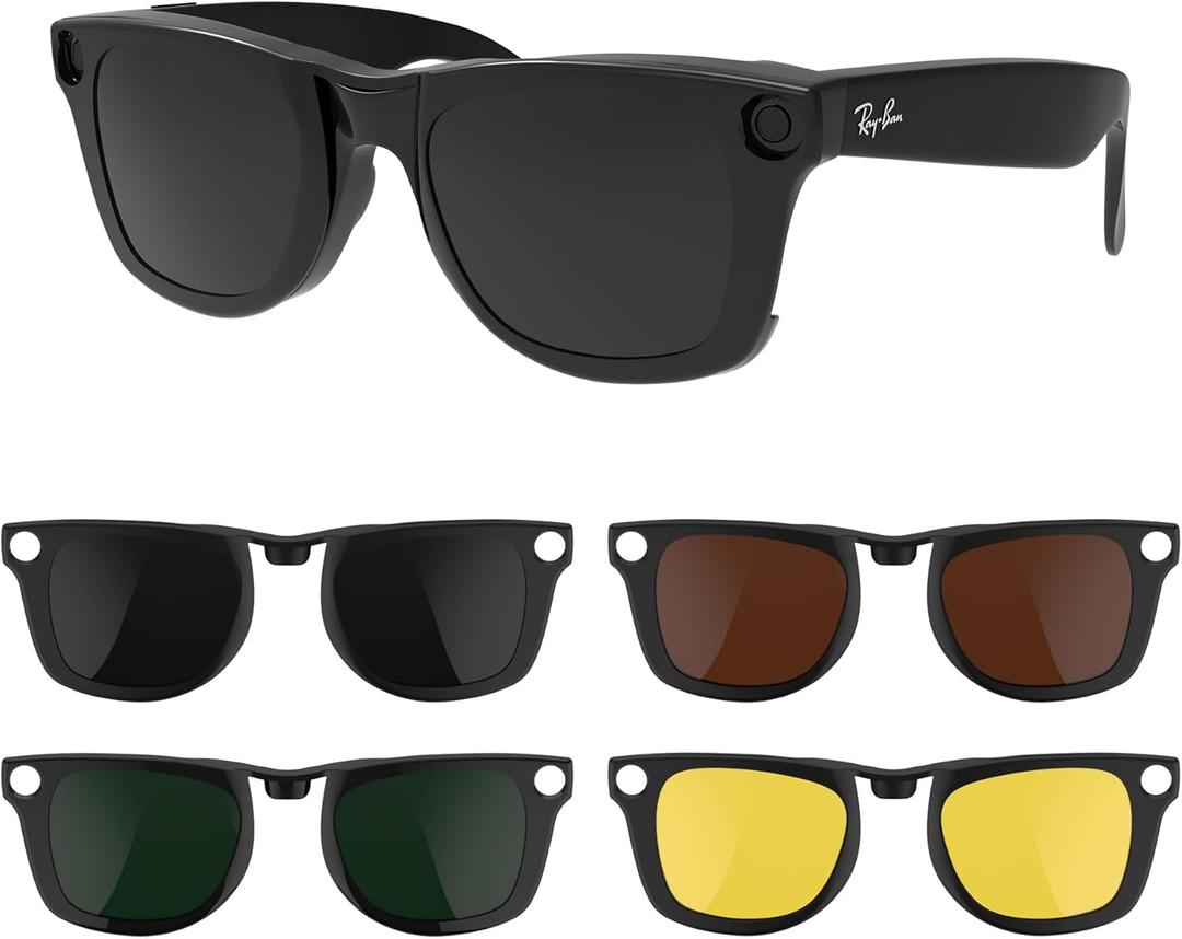 HiBloks 4Pcs Polarized Clip-on Compatible with Ray-Ban Meta Wayfarer & Gen 2 (RW4008/RW4012 Large), Discoloration Clip for Rayban Meta Gen 2 Accessories (Dark Green, Night Vision Yellow, Black, Brown)