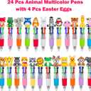 Holydeck 24 Pcs Animal Multicolor Pens 4 Colors in 1 Ballpoint Pen Bulk with 4 Pcs Easter Eggs for Kids Girls Boys Easter Basket Stuffers Party Favors Easter Egg Fillers Hunt