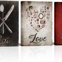 VANSEEING Kitchen Wall Art Eat Drink Love Wall Decor Canvas Fork Knife Pictures Vintage Black and Red Painting Artwork Prints for Dining Room Restaurant Home Decor 12x16inchx3pcs