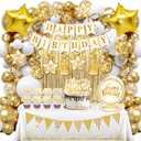 Golden Birthday Party Decorations,Party Banner,Hanging Swirl,Foil Backdrops,Balloons for Women,Men's 10th-50th Birthdays