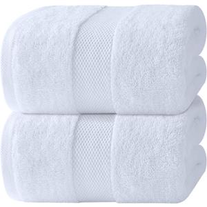White Classic Luxury Bath Sheets Towels for Adults Extra Large 35x70 Inch - 700 GSM Turkish Cotton, Highly Absorbent | Hotel Collection | 2 Pack