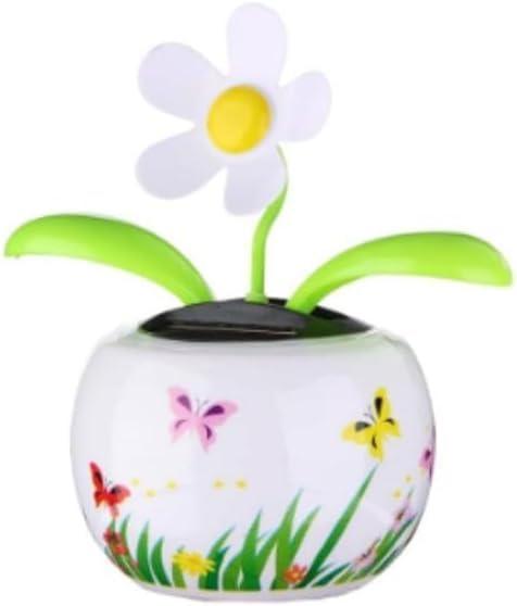 White Solar Powered Dancing White Flower in Colorful Shape Flip Flap,Animated Bobblehead Dancer Office Desk Car Decoration for Car,Window Sun Catcher Car Dashboard Decor Solar Power Kits