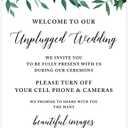 Wedding Party Signs, Natural Greenery Green Leaves, 8.5x11-inch, Welcome to Our Unplugged Ceremony Turn Off Phones No Devices Sign, 1-Pack