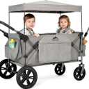 Foldable Wagon Stroller, Stroller Wagon for 2 Kids with 5-Point Harnesses,Adjustable Push/Pull Handle, Removable Sun Canopy, Suitable for Family Travel, Two Children Ride, Large Storage,Gift (Silver)
