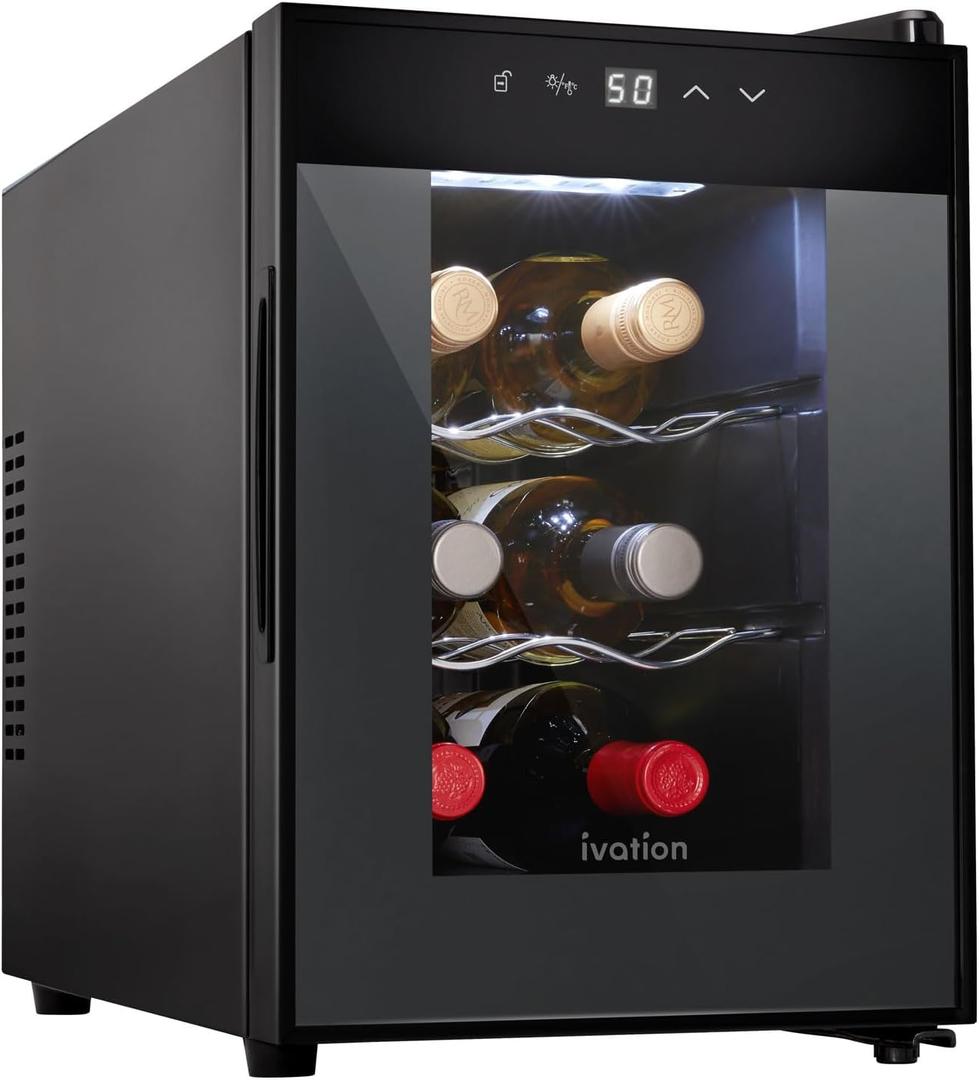 Ivation Premium 6 Bottle Horizontal Thermoelectric Wine Cooler/Chiller Counter Top Red & White Wine Cellar w/Digital Temperature, Freestanding Refrigerator Quiet Operation Fridge