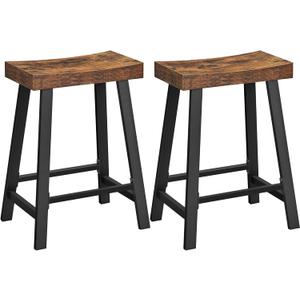 VASAGLE Bar Stools, Set of 2 Bar Chairs, Kitchen Breakfast Bar Stools with Footrest, 23.6 Inches High, Industrial in Living Room, Party Room, Rustic Brown and Black ULBC074B01