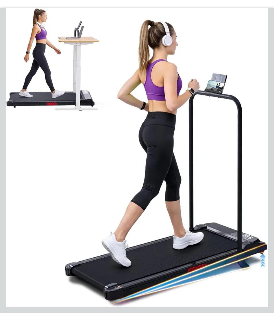 Electric Walking Pad Treadmill with Handle Bar Incline for Home Small, 3.0HP Portable Treadmills for Home, Mini Under Desk Treadmills for Exercising, Small Treadmill with Handle Bar, 0.6-7.6MPH