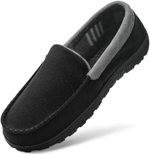 MIXIN Mens Moccasins Slippers Slip On House Shoes with Warm and Cozy Memory Foam Hard Sole Indoor Outdoor Size 40,5
