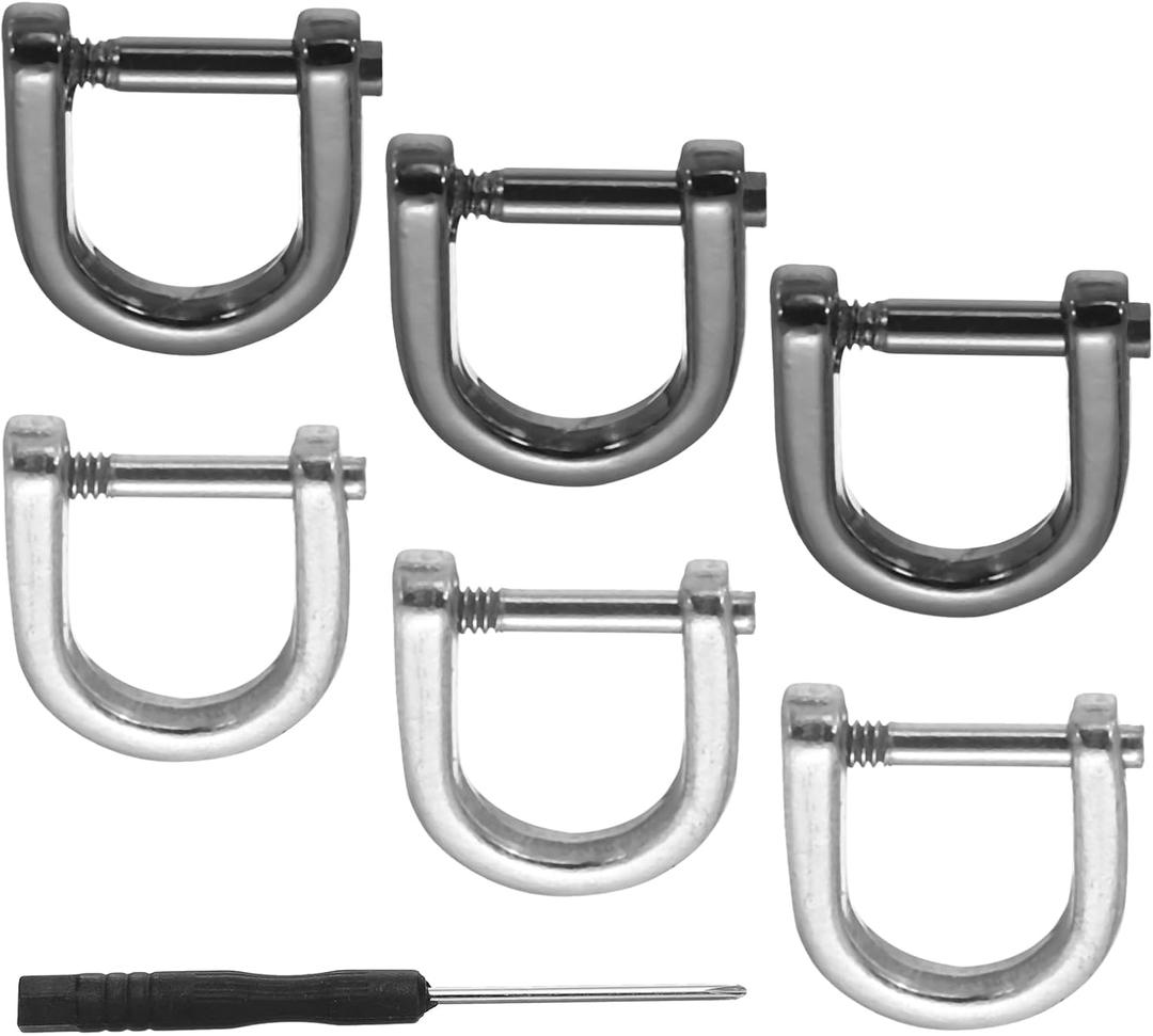 PATIKIL 3/8" D-Rings Screw in Shackle, 8 Pcs Horseshoe U Shape D Ring Zinc Alloy Semicircle Buckles Replacement for Purse Keychain Collar Accessories Craft, Silver/Black