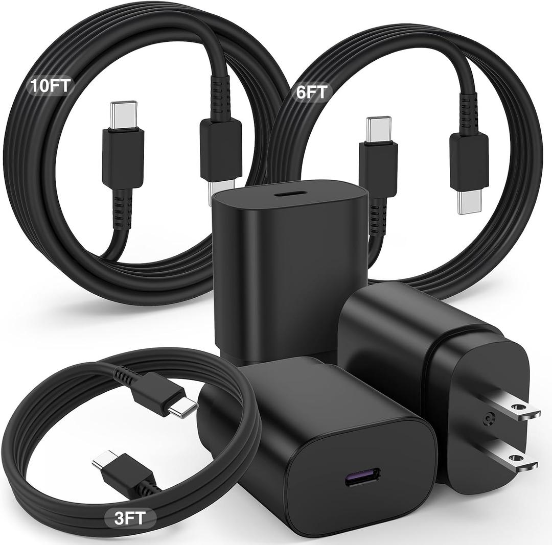 for Samsung Galaxy Super Fast Charging Cord Type C Charger, 25w Android Phone Charger Block & 3+6+10ft USBC to USB-C Cable for Galaxy S25/S24 S23 S22 S21 S20,Note 10 (Ultra/Plus),iPad Pro/Air/Mini