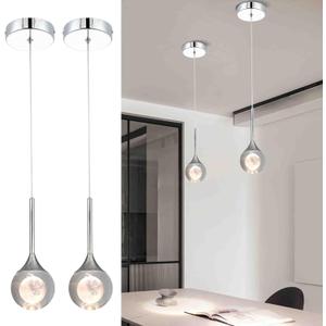 2 Pack Modern Crystal Moon Pendant Lights, Dimmable Natural White (3000K) LED Hanging Light Fixture for Kitchen Island Dining Room Bar Bedroom, Chrome Finish