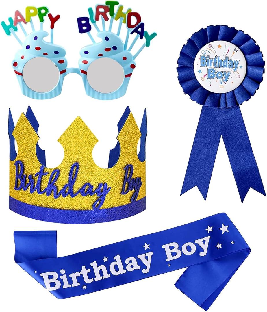 YumSur Birthday Crown and Dress Up Set - Headband Tiara, Ribbon Medal for Kids, Girl, Boy, Children's Party