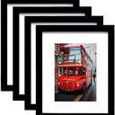pojah 8x10 Picture Frame Set of 4,Black Photo Frame with Mat Display Pictures 5x7 or 8x10 Without Mat,PVC Glass,for Wall Home Office Décor