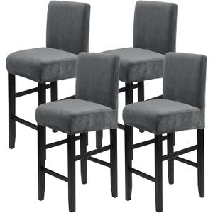 Crystal Velvet Bar Stool Covers with Backs, Soft Stretch Bar Chair Covers Set of 4 with Elastic Band Washable Counter Height Chair Slipcover for Pub Cafe Kitchen Room (Dark Grey, 4 PCS)