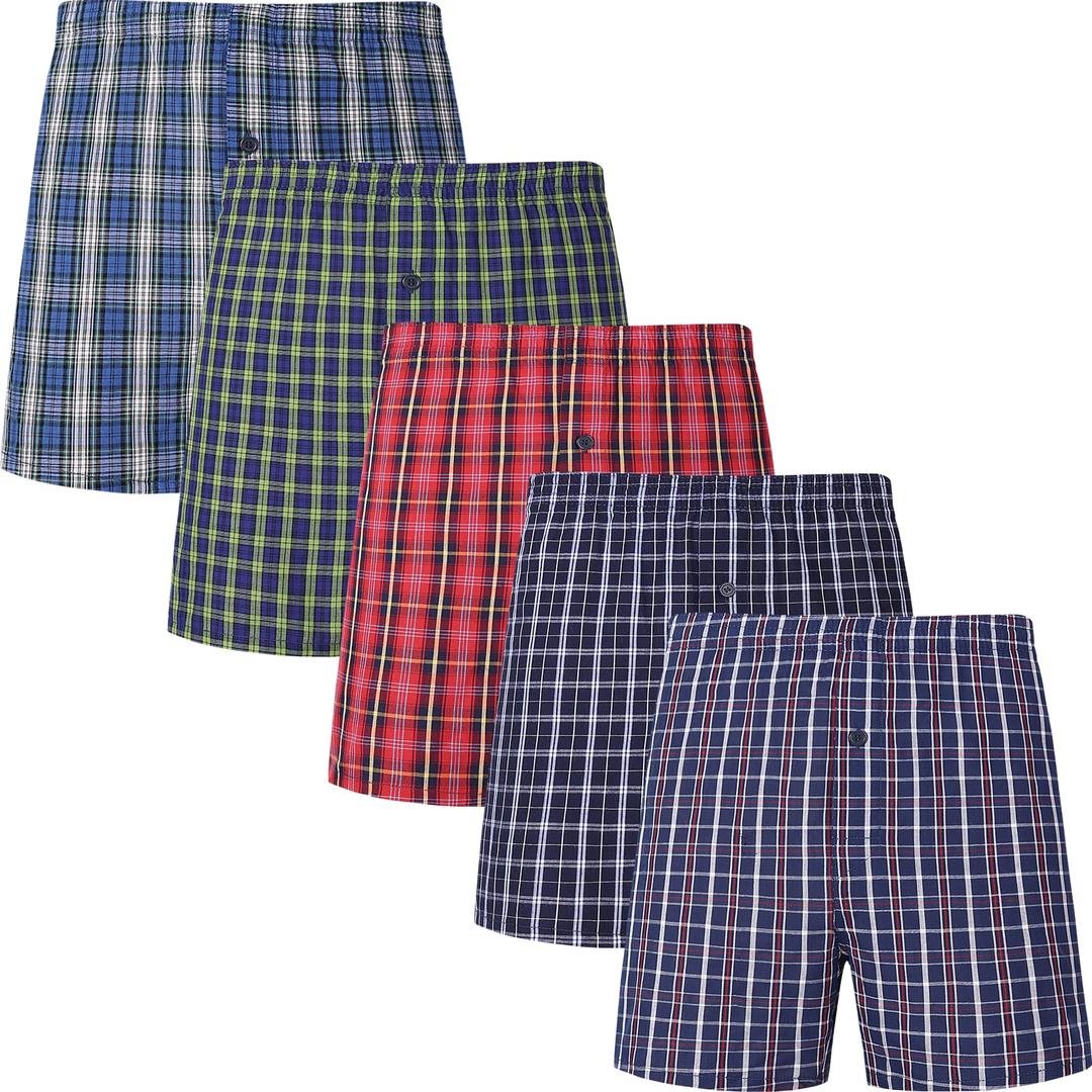 JupiterSecret Men's 100% Cotton Boxer Shorts, Men's Classic Fit Woven Underwear, 5 Pack L