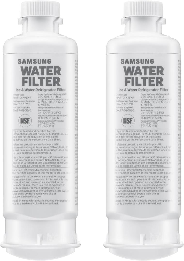 Samsung HAF-QIN-2P/EXP Genuine Refrigerator Water Filter, Reduces 99% of Harmful Contaminants for Clean, Clear Drinking Water, 6-Month Life, Easy Install, Pack of 2