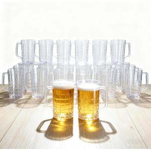 40 Pack Plastic Beer Mugs with Handles, 16 oz Clear Reusable Beer Steins Bulk for Party Bar Oktoberfest BBQ, Shatterproof Drinking Cups for Soda Juice Water