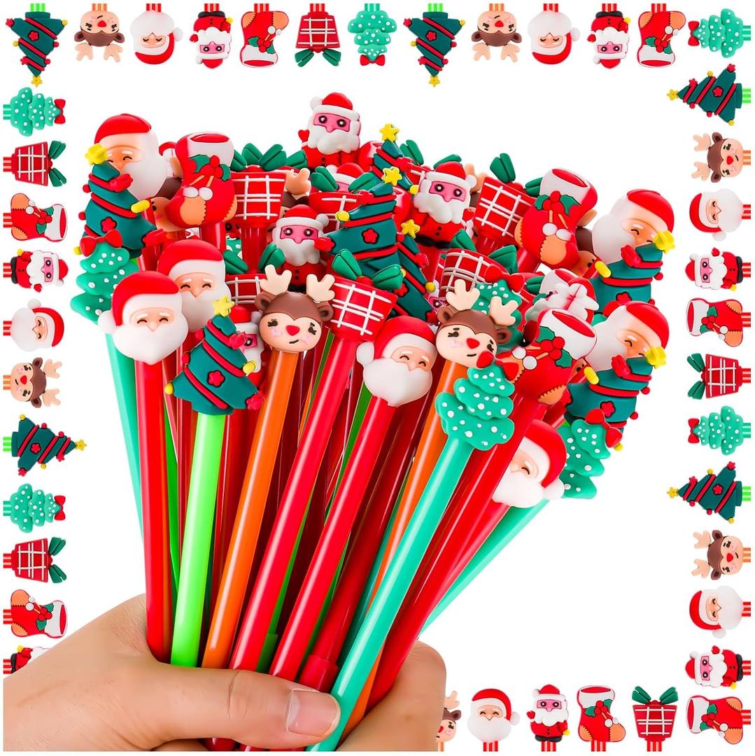Christmas Pens Bulk for Kids, 35Pcs Cartoon Gel Ink Pen with Black Ink for Teacher Students School Christmas Party Gifts