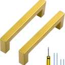 Ravinte 10 Pack Gold Cabinet Pulls 4 Inch Brusehed Brass Kitchen Cabinet Handles Gold Square Kitchen Hardware for Cabinet (4 In Hole Center)