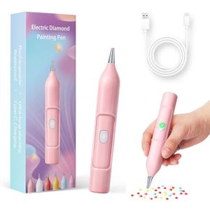 ZYNERY Electric Diamond Painting Pen, Wireless Diamond Art Vacuum Pen with Metal Tip, DIY Craft Tool Kits Diamond Art Accessories pens for Adult (Pink)