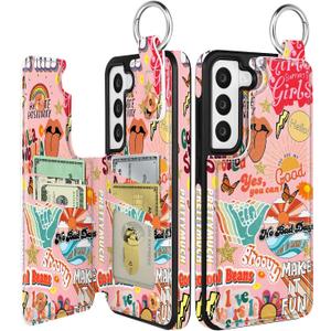 Shorogyt for Samsung S22 Plus Wallet Case with Card Holder - Cute Designer Collage Pattern Kickstand Magnetic Clasp Back Flip Folio Leather Phone Cases for Women Men Girls for Galaxy S22 Plus