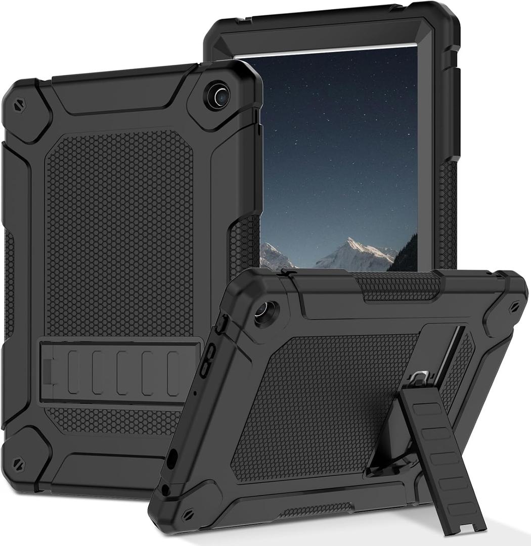 MENZO Case for 10-inch Tablet (Fit 13th Generation Only), Layer Duty Shockproof Rugged Case with Kickstand, Black