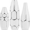 Ceramic Vase Set of 3, Modern Vases for Home Decor, White and Silver for Living Room, Kitchen, Bedroom, Bathroom, Entryway Mantel, Living Room TV Cabinet Decoration (Ws)