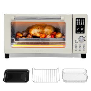 Nuwave Bravo Air Fryer Toaster Smart Oven, 10-in-1 Countertop Convection, 1800 Watts, 21-Qt Capacity, 50-450F Temp Controls, Top and Bottom Heater Adjustments 0%-100%, PFAS Free, Cream