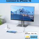 Apple USB-C to HDMI Adapter 4K@60Hz for iPhone 15 16 17 MacBook Pro Air iPad Pro, MFi Certified Type-C Digital AV HDMI 2.0 Cord Compatible with Samsung Galaxy S26/S25, Pixelbook, XPS