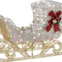 National Tree Company Pre-lit Artificial Christmas Dcor Includes Pre-strung White LED Lights and Ground Stakes Crystal Splendor Sleigh - 38 Inch