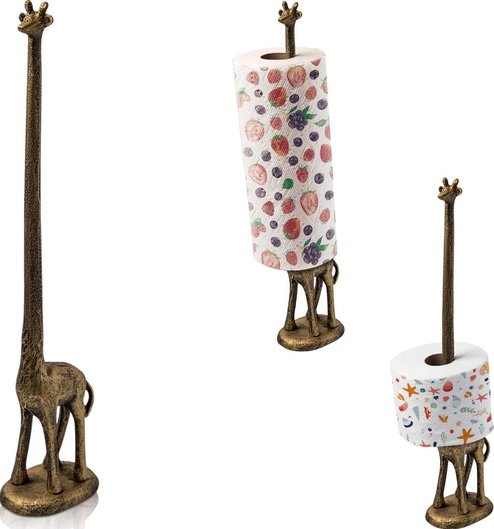 Comfify Giraffe Paper Towel Holder for Kitchen or Decorative Toilet Paper Stand for Bathroom - Unique Antique, Vintage, Whimsical Animal Design Roll Dispenser for Home Decor - Gold with Black