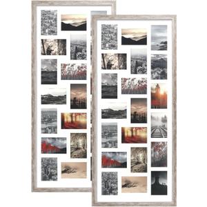 QUTREY 4x6 Collage Frames Set of 2, 20 Openings Multi Picture Frame with Mat for 4 by 6 inch Photos for Wall Decor, Rustic White, 20 Openings-Plastic-2 Pack
