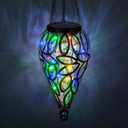 SUNNYPARK Outdoor Plastic Solar Hanging Lantern, 15 Multi Color LEDs Twinkle Effect Tear-Shaped Hanging Lantern Decor Garden Decorative Solar Lights for Backyard, Patio and Lawn