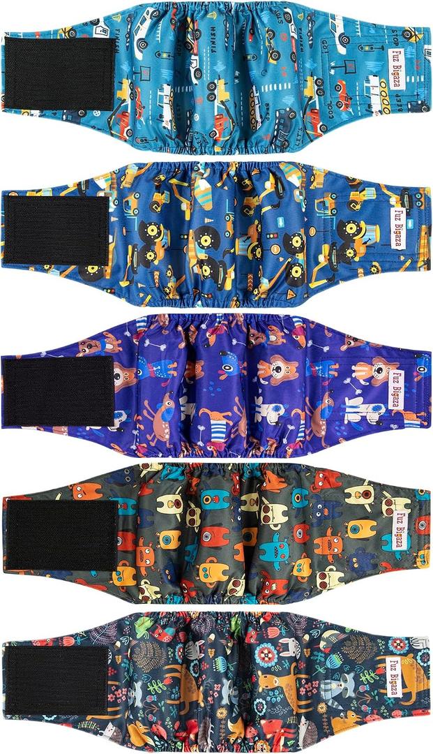 5 x 5 Pack Male Dogs Diapers, Washable Reusable Premium Belly Bands for Male Dogs, High Absorbing Male Dog Pee Wraps for Doggie in Incontinence or Excitable Urination and Training Small