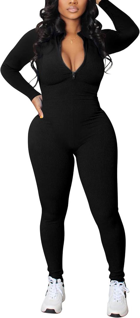chicyes Women's Sexy Jumpsuits Workout Sleeveless Ribbed One Piece Casual Pants Plus Size Romper Summer Outfits (Black, M)
