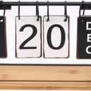 Desk Calendar, Standing Flip Wooden Metal Perpetual Flip Calendar with Day, Date and Month Display, Daily Flip Calendar Date Blocks for Desk, Office Desktop Housewarming Gift