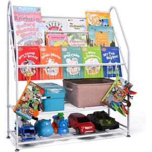 Metal Kids Bookshelf - 5 Tier Bookcase & Toy Storage, Perfect for Kids Room, Bedroom or Living Room (Large, White)