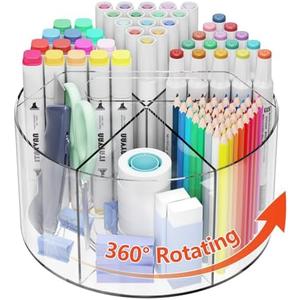 ITAYVAN Desk Pen Holder, 360 Degree Acrylic Rotating Pencil Organizer for Kid Crayon Marker, Office Supply Accessory Organizer Rotating Organization for Desktop, Kitchen, Makeup, Vanity