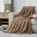 Hansleep Flannel Fleece Throw Blanket Twin Size, Super Soft Fluffy Bed Plush Blanket Throw, Luxury Fuzzy Cozy Couch Blanket for All Seasons, Camel, Twin 60x80