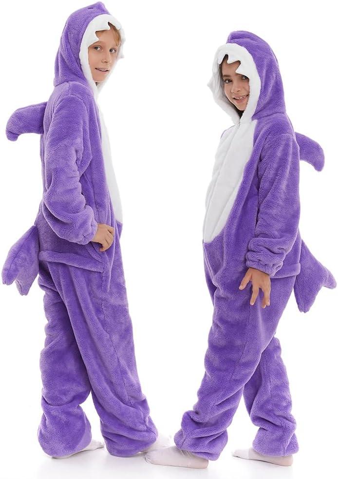HSCTEK Child Luxury Double-sided Flannel Shark Onesies with Hoodie(One set for single one) (3-4T, Purple)