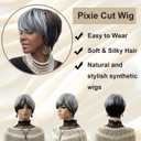 Grey And Brown Pixie Wigs For Black Women Wig Salt And Pepper Short Hairstyle for Older Women Short Pixie Cut Wig Glueless Wigs Human Hair Pre Plucked Pre Cut No Knots And No Hair Loss Pixie Wigs