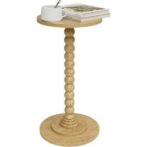 Masupu Round Side Table, Small End Table for Small Spaces, Pedestal Drink Table with Solid Wood Leg for Living Room, Bedroom, Corners(Natural)