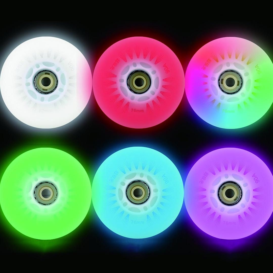 Light up Inline Skate Wheels & Roller Blade Wheels 76mm/80mm with Bearings ABEC-9 for Indoor & Outdoor use 90A Luminescence Roller Blade Wheels 4-Pack