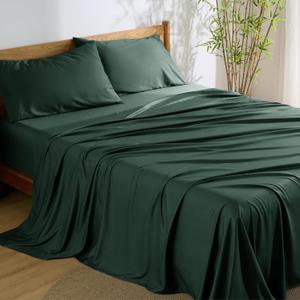 Bedsure King Size Sheets Set, Cooling Sheets for Hot Sleepers, Rayon Derived from Bamboo, Breathable & Soft, Deep Pocket Up to 16 Inches, Hotel Luxury Silky Bedding, Forest Green