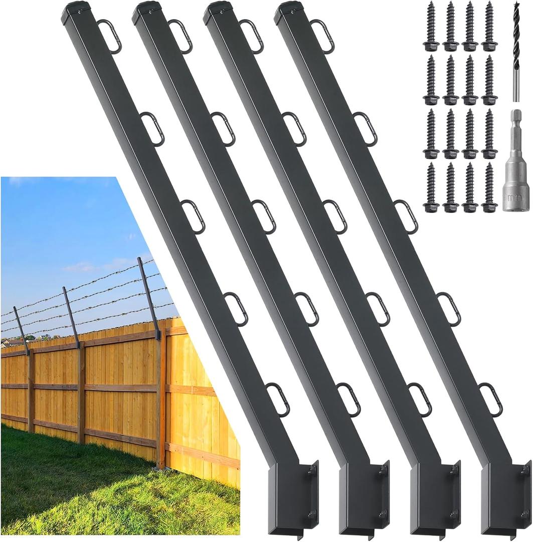 4-Pack Angle 25 Fence Post Extender, 31" Fence Barbed Wire Extend Armfor Outdoor Fences to Increase Height, Protect Privacy and Pets Jumping Off (4, 31in-25Angles - Wood Post)