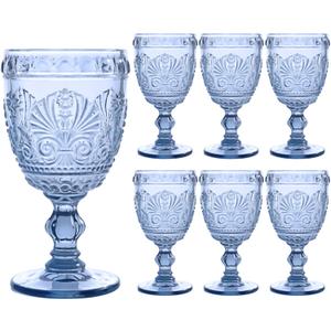 6 Pcs Blue Wine Glasses,Goblet Glasses,Vintage Glassware, Made of Sturdy and Durable Glass Can be Used for Weddings, Everyday Fun Parties and More!